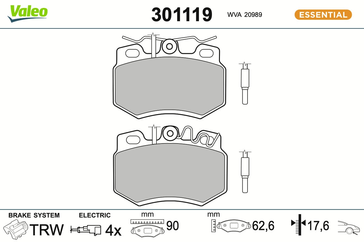 Jeu de 4 plaquettes de frein VALEO ref. 301119